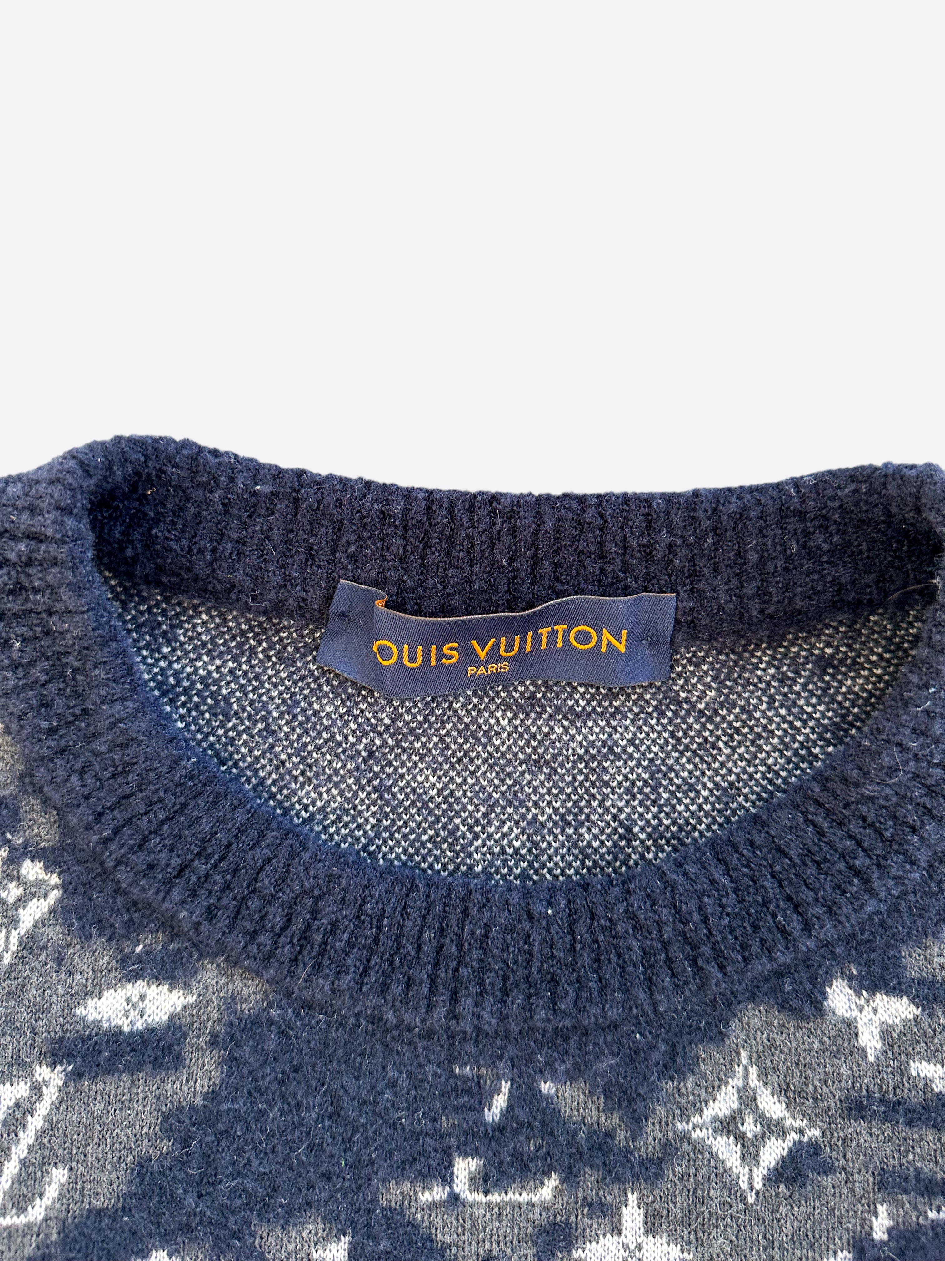 Louis Vuitton Navy Distressed Monogram Sweater