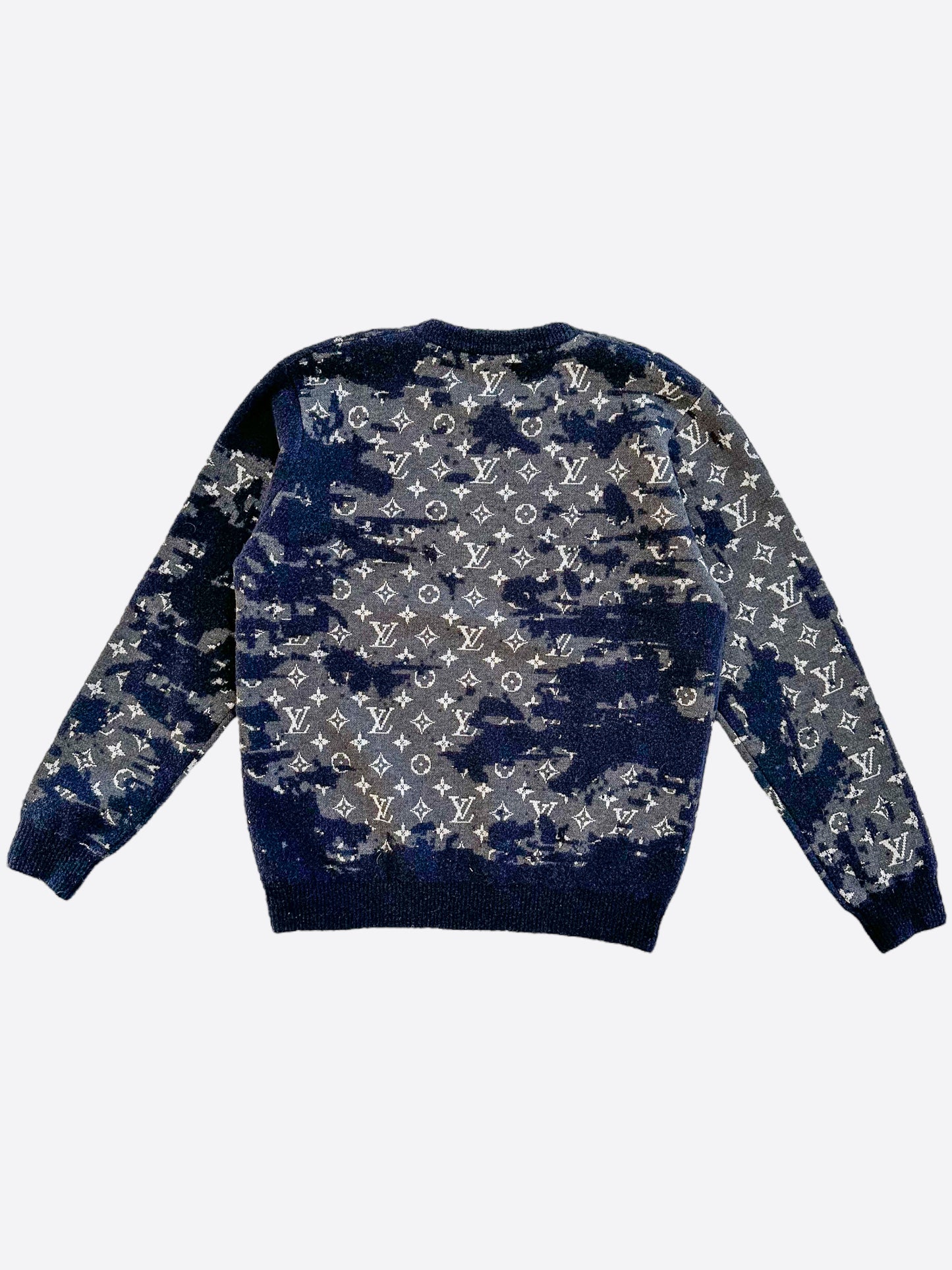 Louis Vuitton Navy Distressed Monogram Sweater