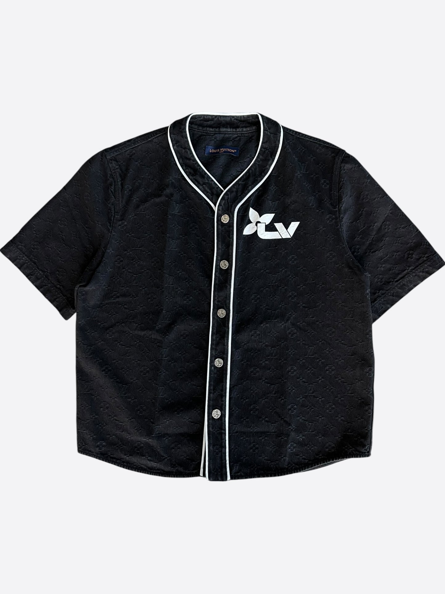 Louis Vuitton Black Monogram Denim Baseball Shirt