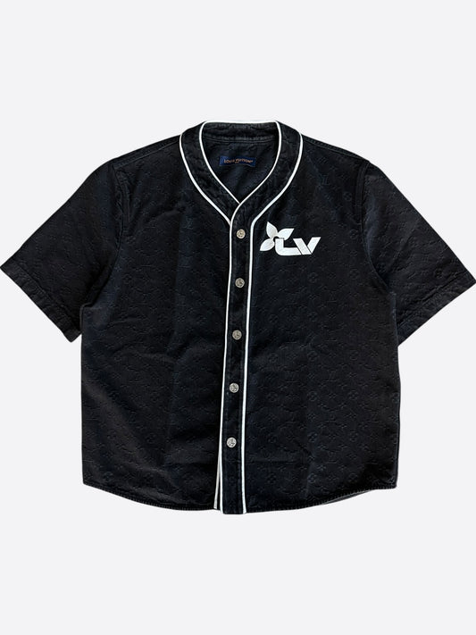 Louis Vuitton Black Monogram Denim Baseball Shirt