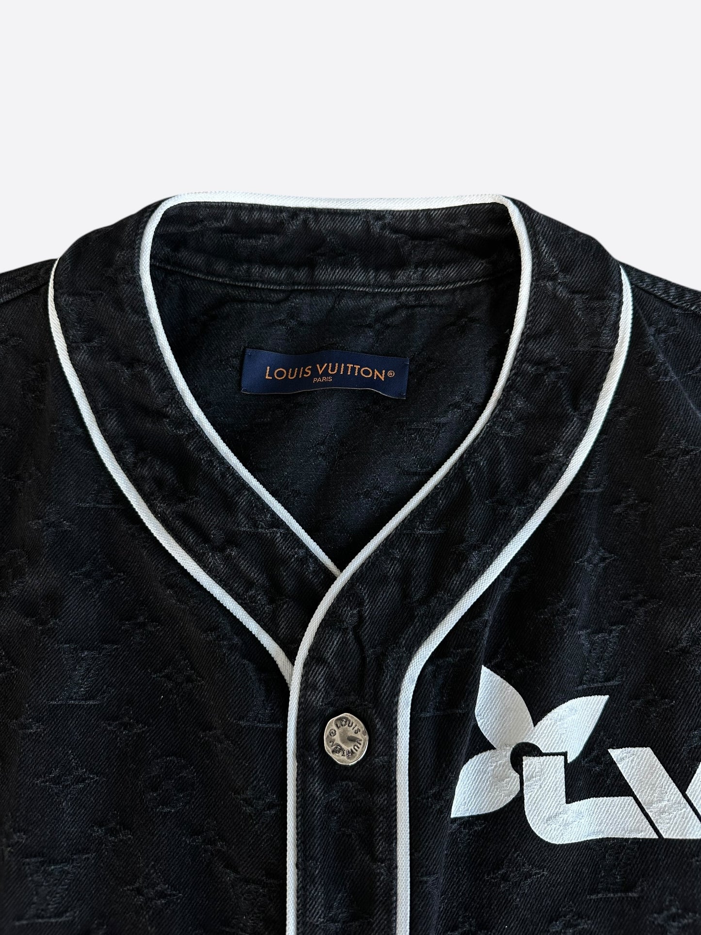 Louis Vuitton Black Monogram Denim Baseball Shirt