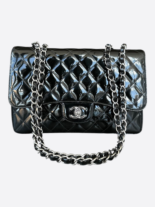 Chanel Black Patent Quilted Jumbo Flap Bag