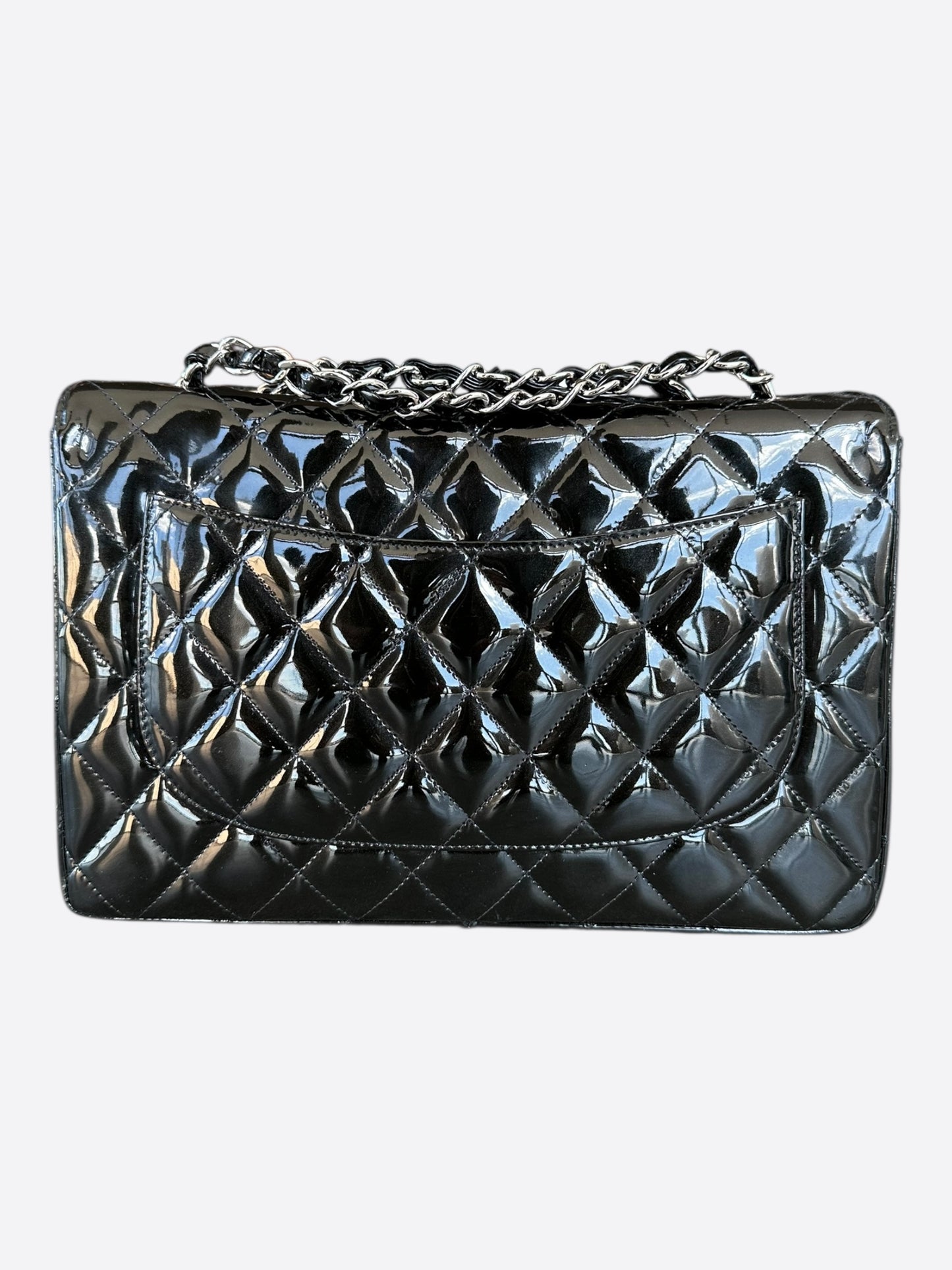 Chanel Black Patent Quilted Jumbo Flap Bag