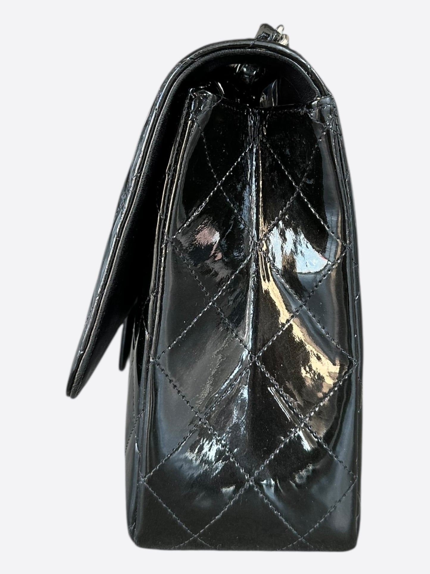 Chanel Black Patent Quilted Jumbo Flap Bag
