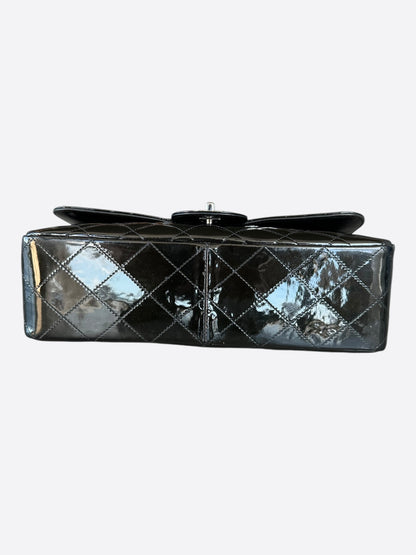 Chanel Black Patent Quilted Jumbo Flap Bag