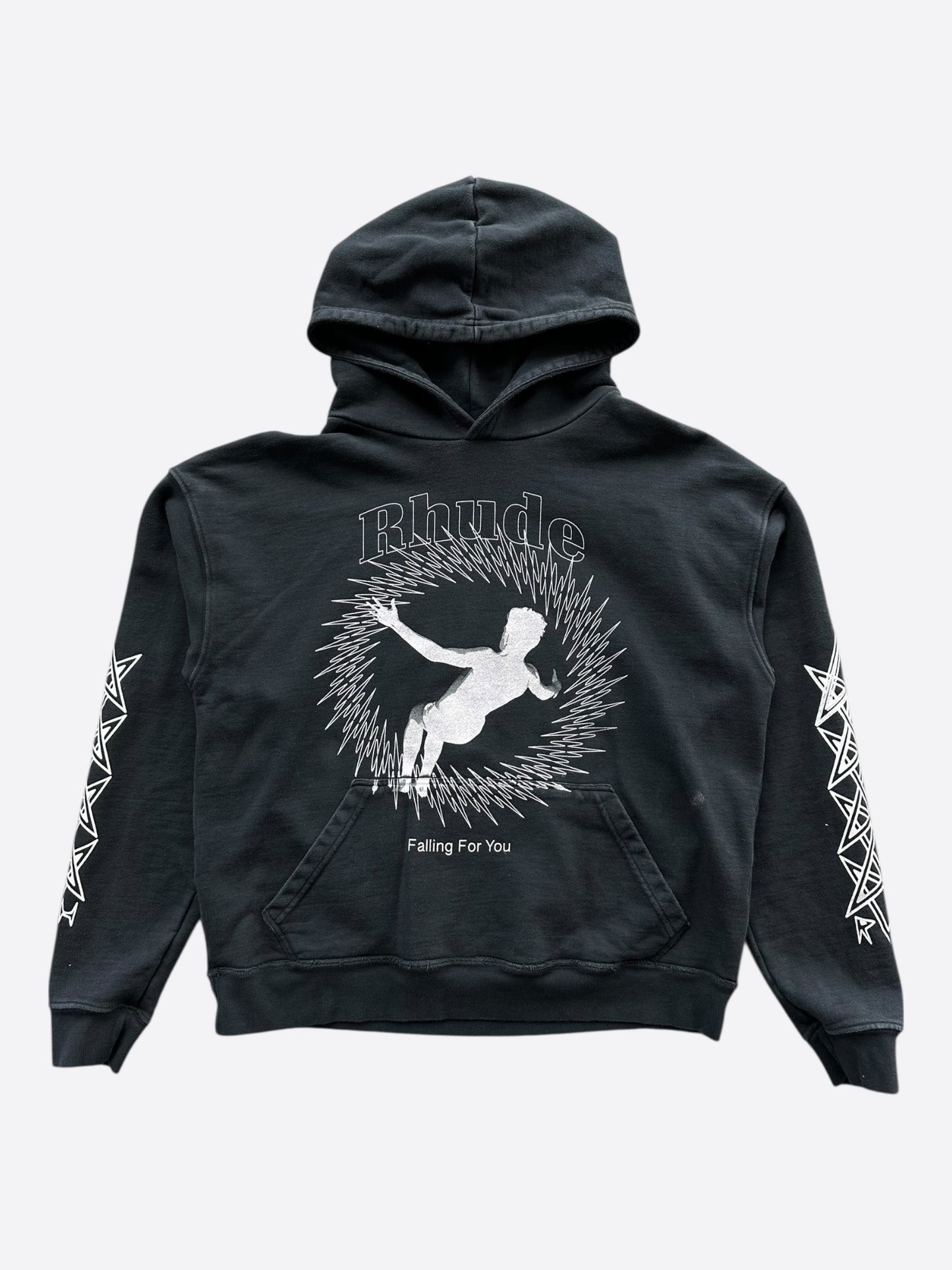 Rhude Black & White Falling For You Logo Hoodie