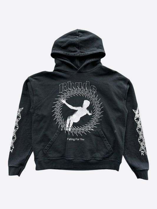Rhude Black & White Falling For You Logo Hoodie