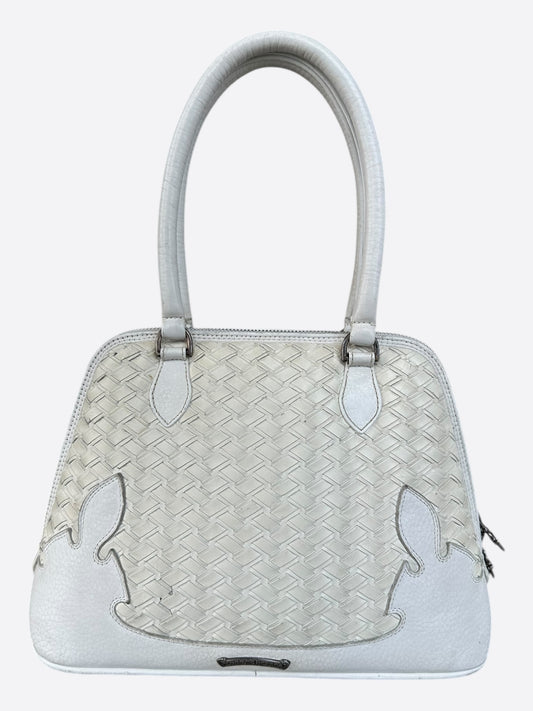 Chrome Hearts White Wowen Leather Fleur Bag
