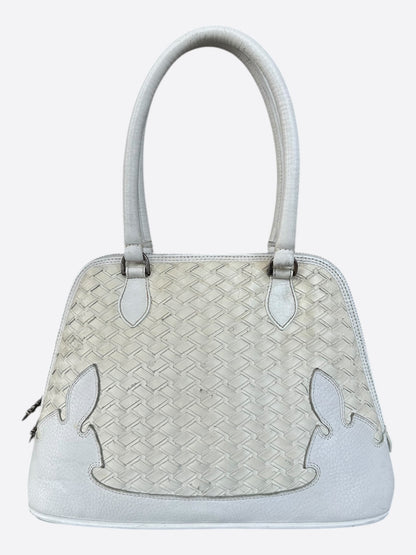 Chrome Hearts White Wowen Leather Fleur Bag