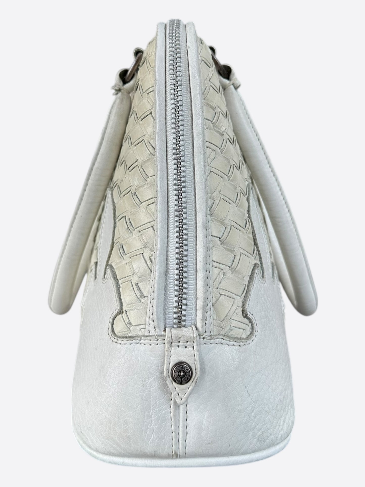 Chrome Hearts White Wowen Leather Fleur Bag