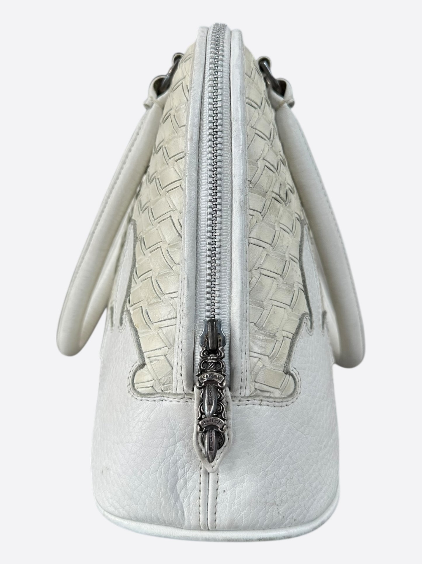 Chrome Hearts White Wowen Leather Fleur Bag