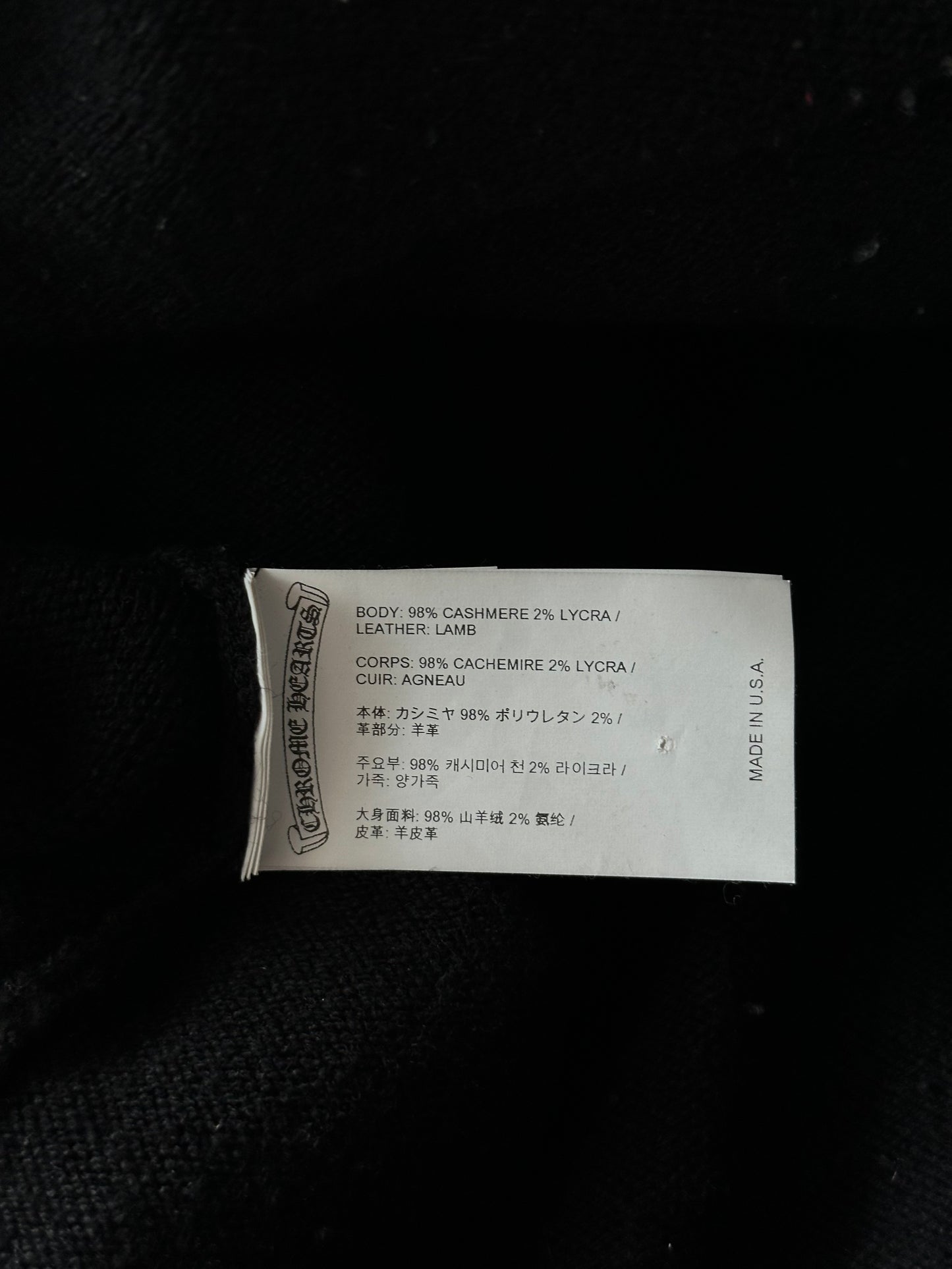 Chrome Hearts Black & White Leather Triple Cross Patch Cashmere Hoodie