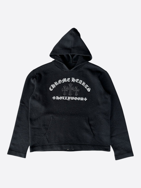 Chrome Hearts Black & White Leather Triple Cross Patch Cashmere Hoodie