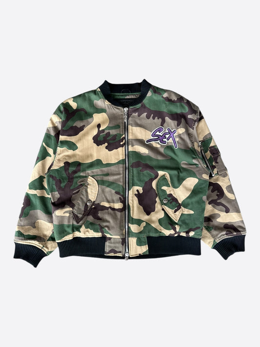 Chrome Hearts Green Camouflage Sex Records Bomber Jacket