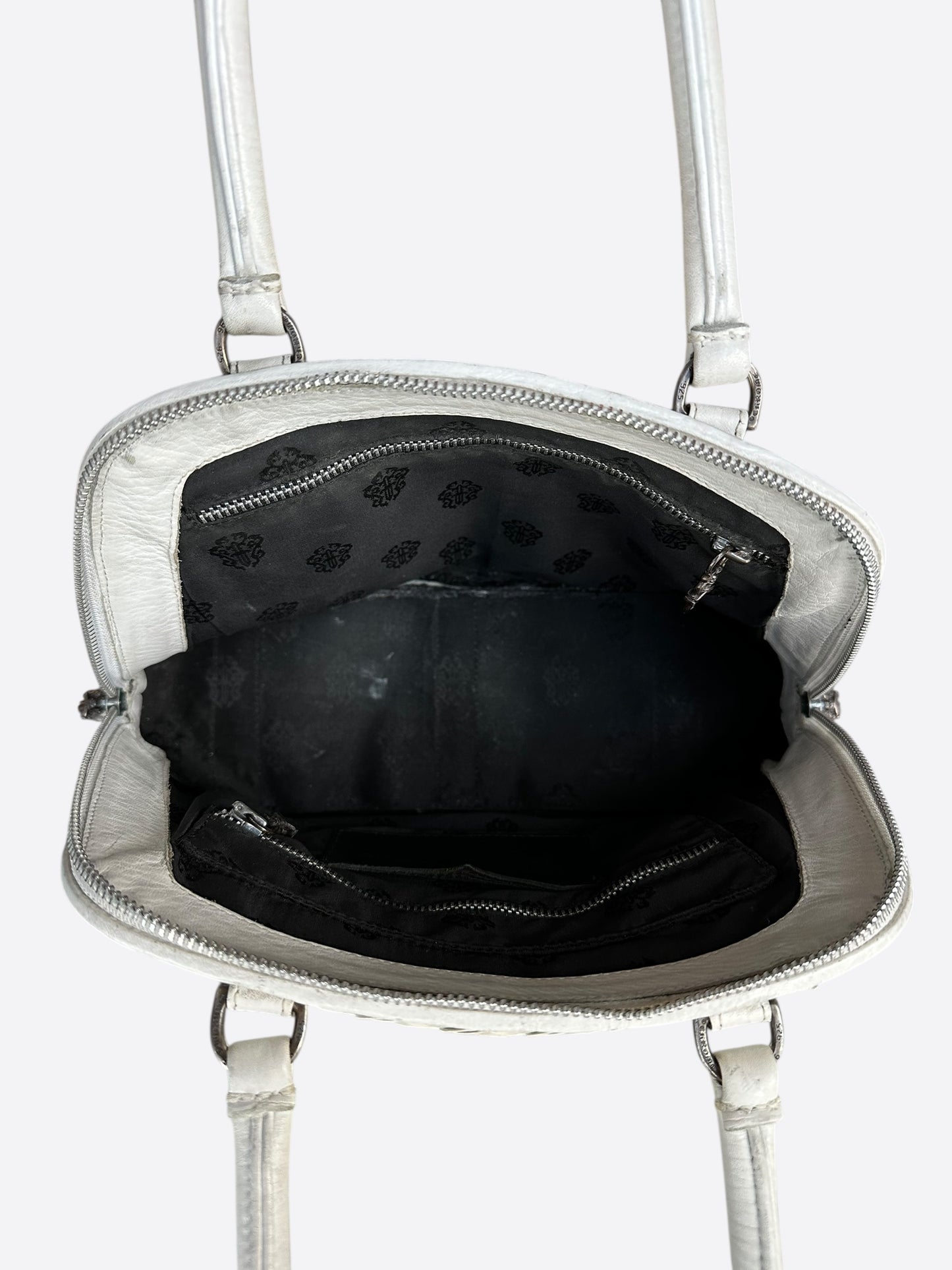 Chrome Hearts White Wowen Leather Fleur Bag