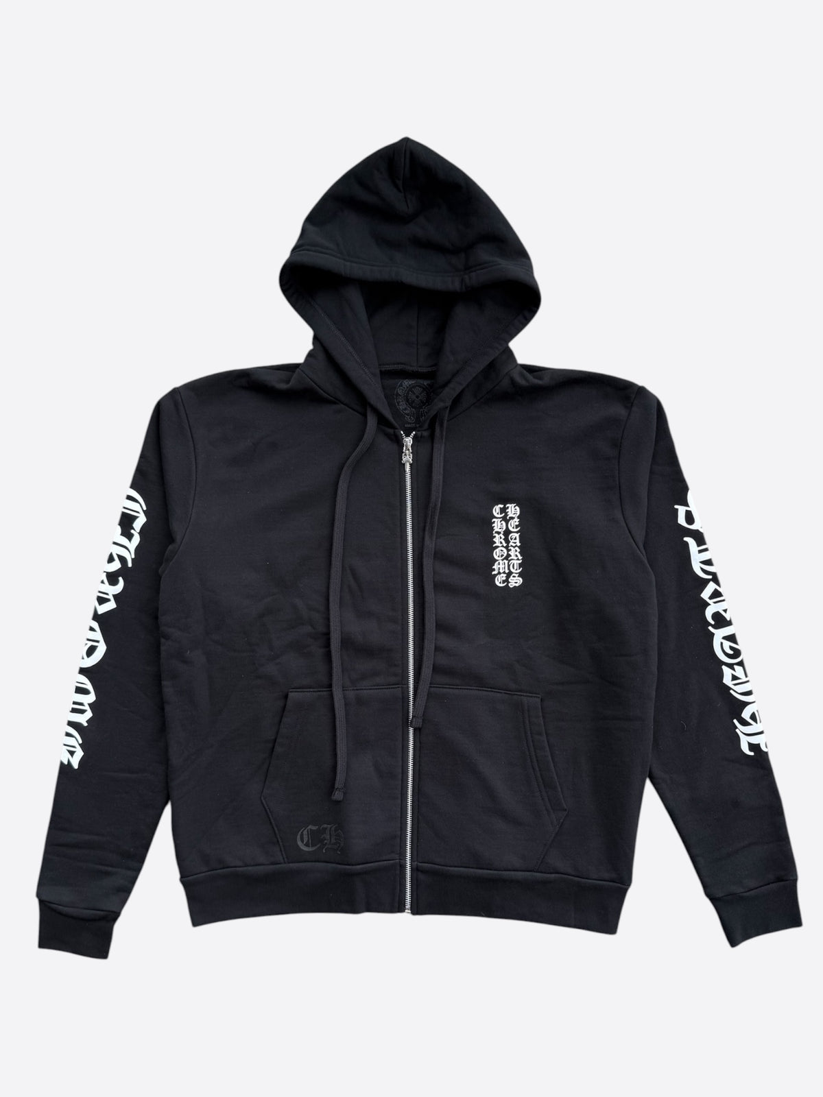 Chrome Hearts Black & White Script Logo Zip Up Hoodie
