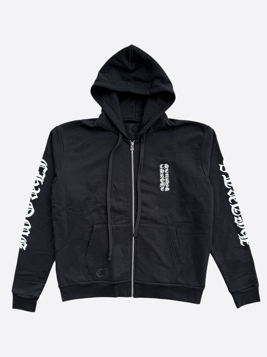 Chrome Hearts Black & White Script Logo Zip Up Hoodie