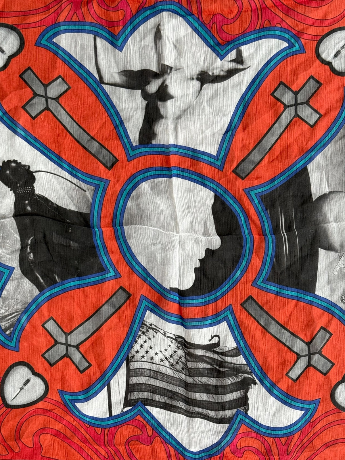 Chrome Hearts Mapplethorpe Red & Multicolor Graphic Silk Scarf