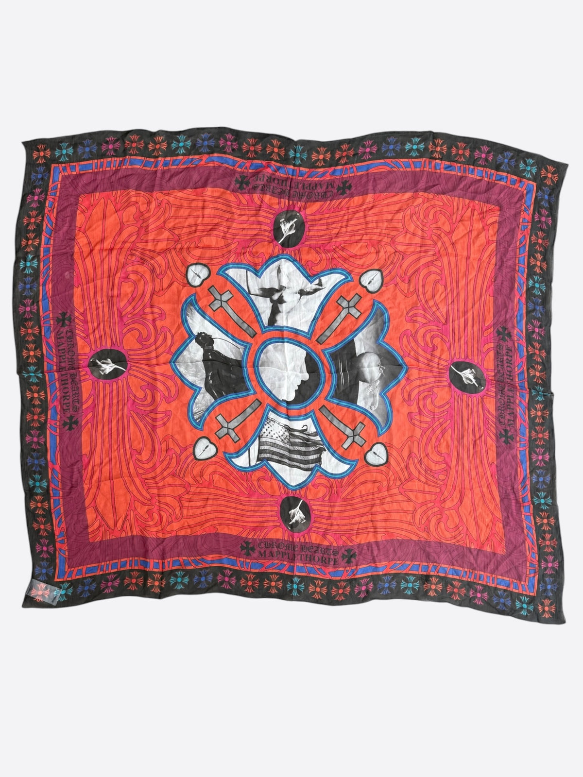 Chrome Hearts Mapplethorpe Red & Multicolor Graphic Silk Scarf