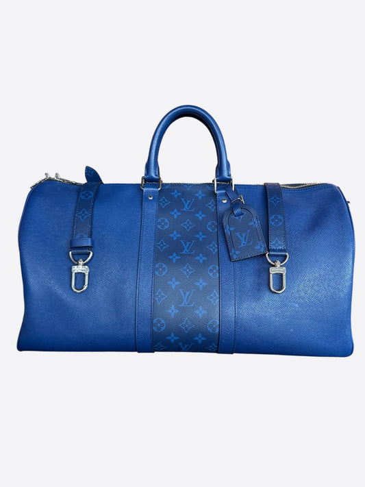 Louis Vuitton Blue Taigarama Monogram Keepall 50