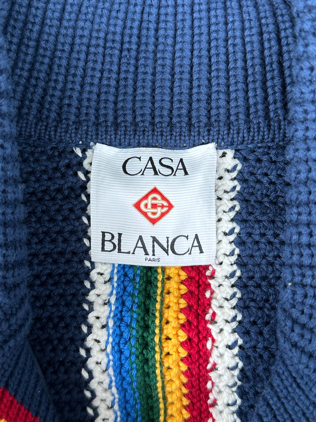 Casablanca Navy & Multicolor Striped Crochet Button Up Shirt