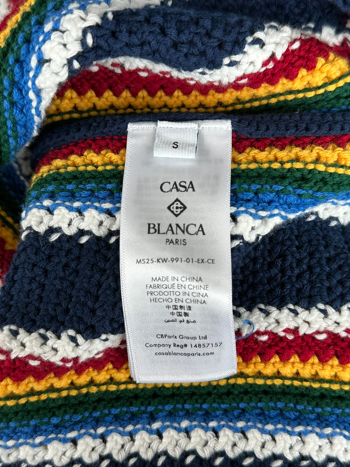 Casablanca Navy & Multicolor Striped Crochet Button Up Shirt