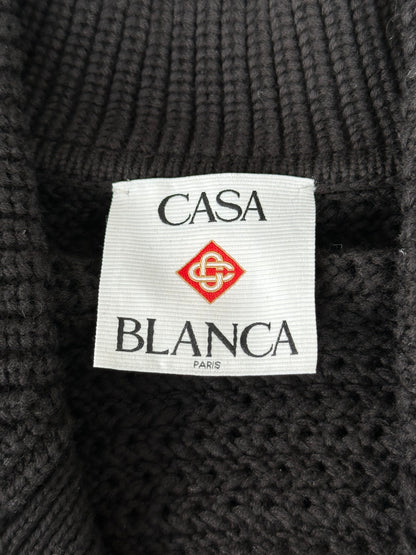 Casablanca Black, White & Black Embroidered Logo Crochet Button Up Shirt