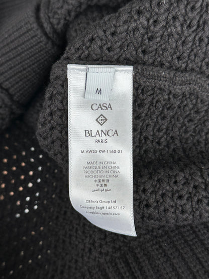 Casablanca Black, White & Black Embroidered Logo Crochet Button Up Shirt