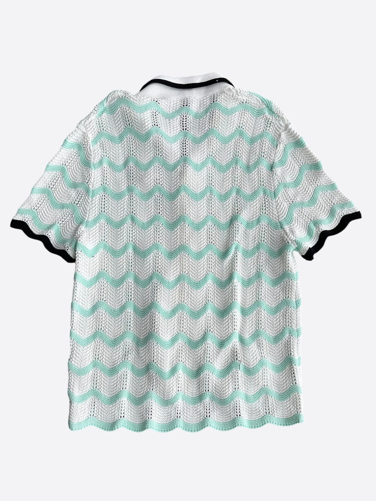 Casablanca White & Blue Wave Crochet Button Up Shirt