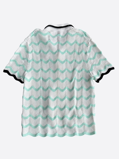 Casablanca White & Blue Wave Crochet Button Up Shirt
