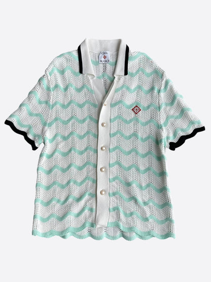 Casablanca White & Blue Wave Crochet Button Up Shirt