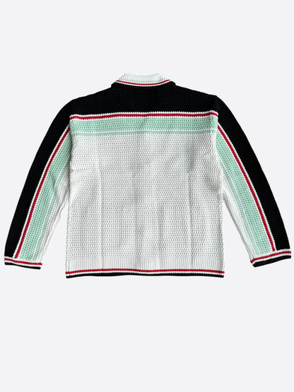 Casablanca White & Multicolor Striped Crochet Button Up Shirt
