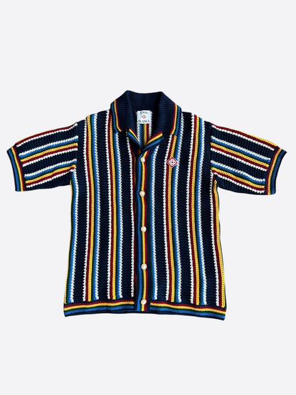 Casablanca Navy & Multicolor Striped Crochet Button Up Shirt