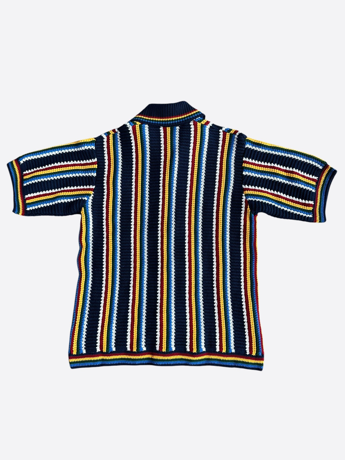 Casablanca Navy & Multicolor Striped Crochet Button Up Shirt