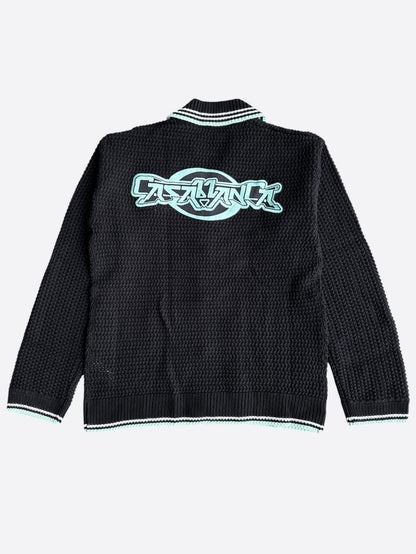 Casablanca Black, White & Black Embroidered Logo Crochet Button Up Shirt