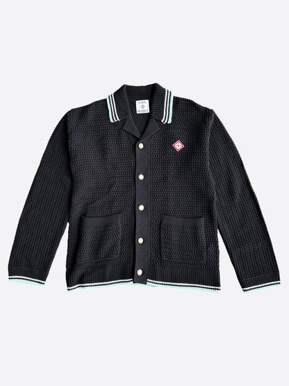 Casablanca Black, White & Black Embroidered Logo Crochet Button Up Shirt