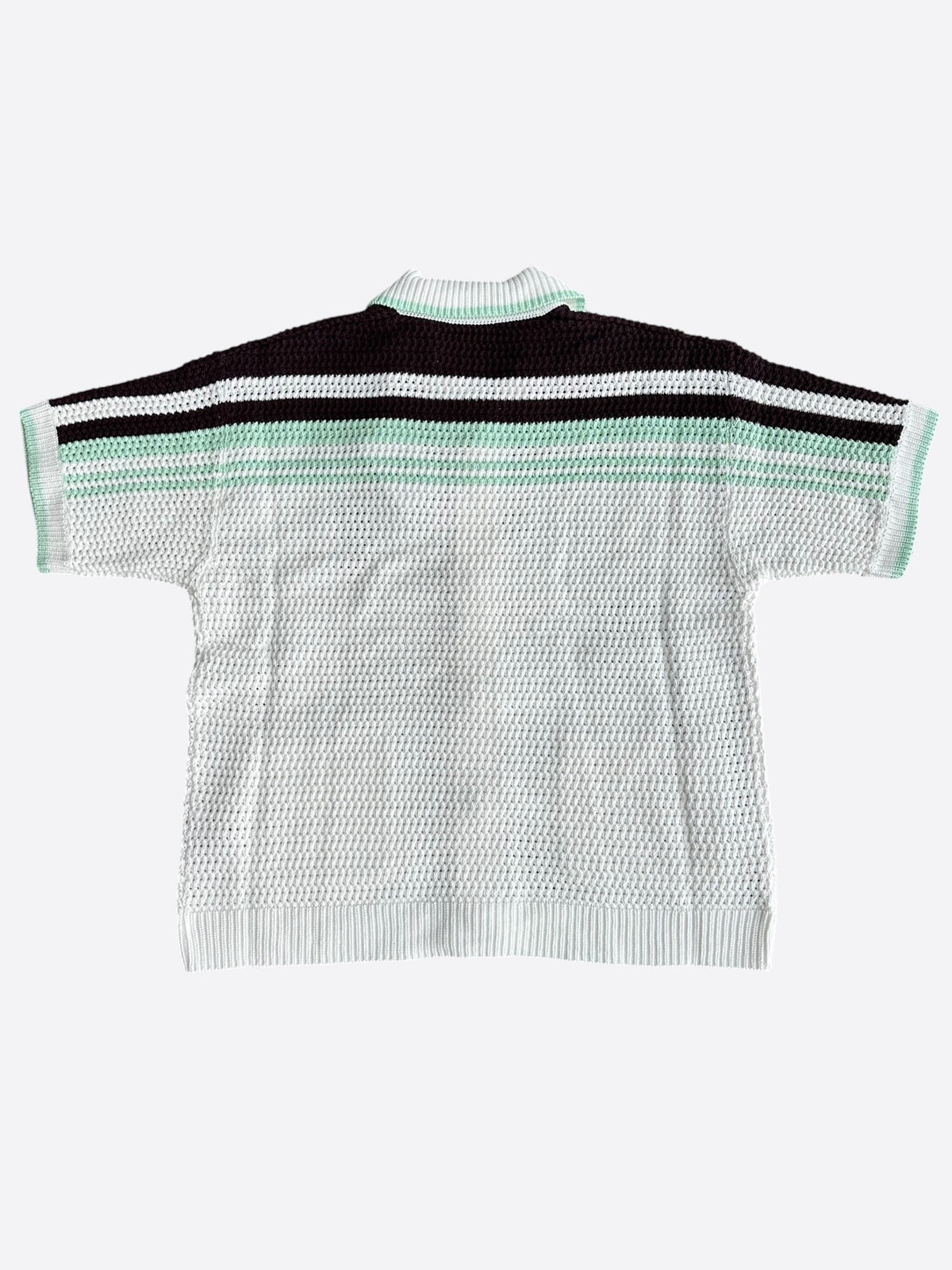 Casablanca White, Black & Blue Striped Crochet Button Up Shirt