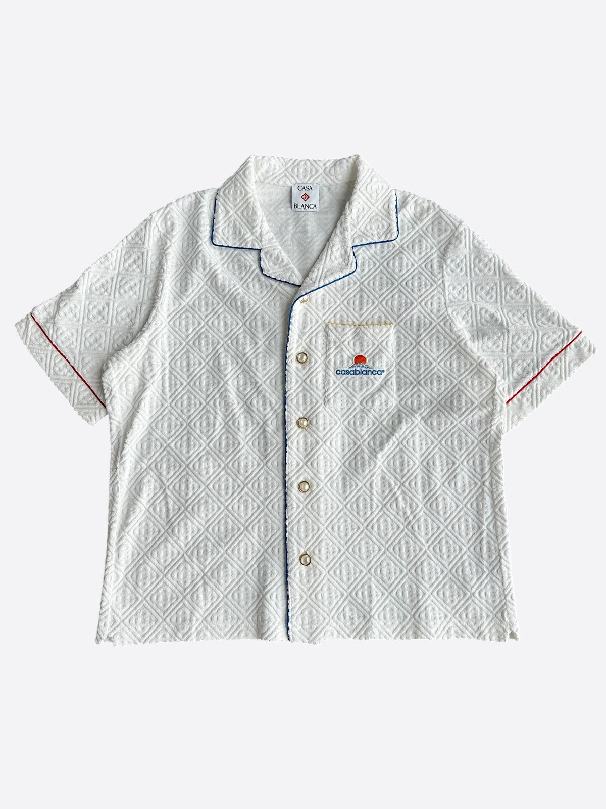 Casablanca White & Blue Jacquard Logo Towel Button Up Shirt