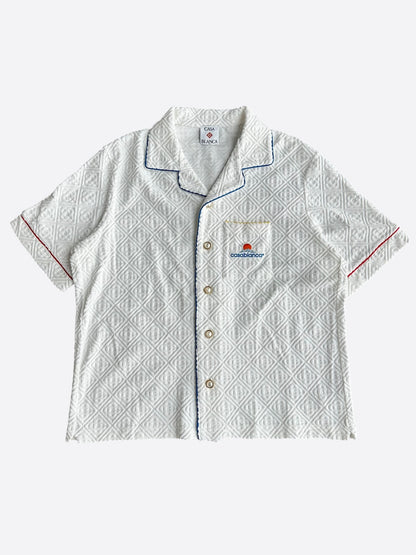 Casablanca White & Blue Jacquard Logo Towel Button Up Shirt