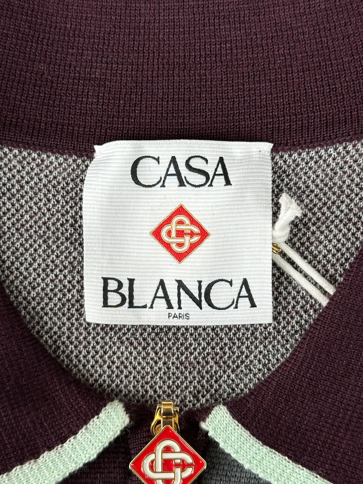 Casablanca Burgundy & Grey Striped Logo Polo T-Shirt