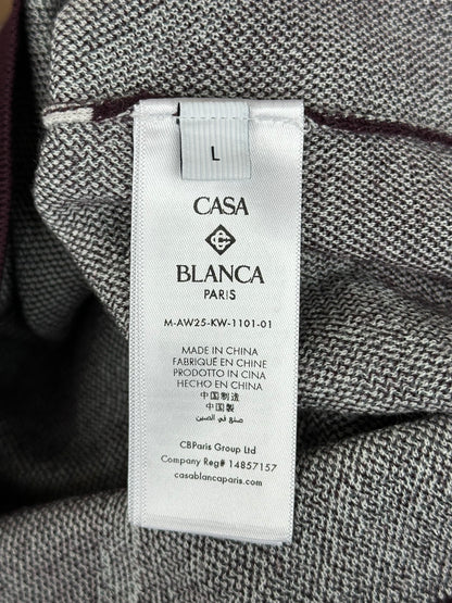 Casablanca Burgundy & Grey Striped Logo Polo T-Shirt