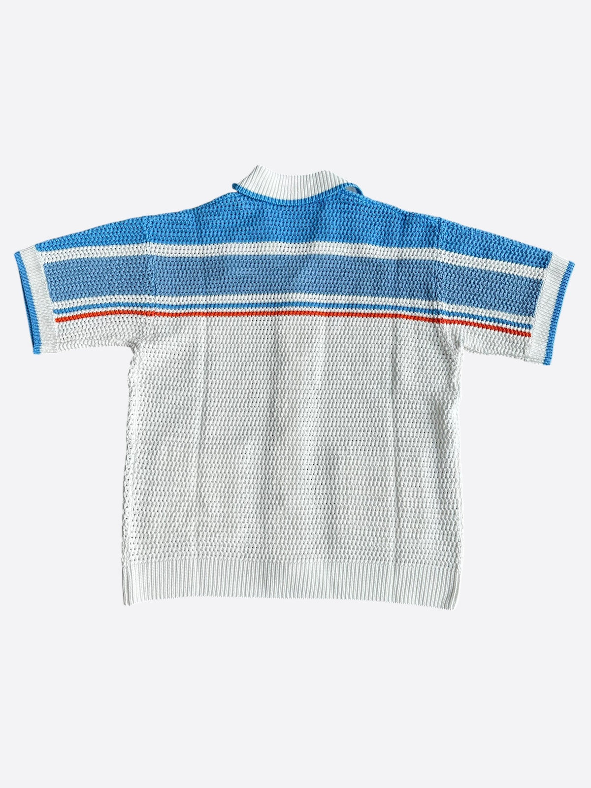 Casablanca White, Blue & Orange Striped Crochet Button Up Shirt