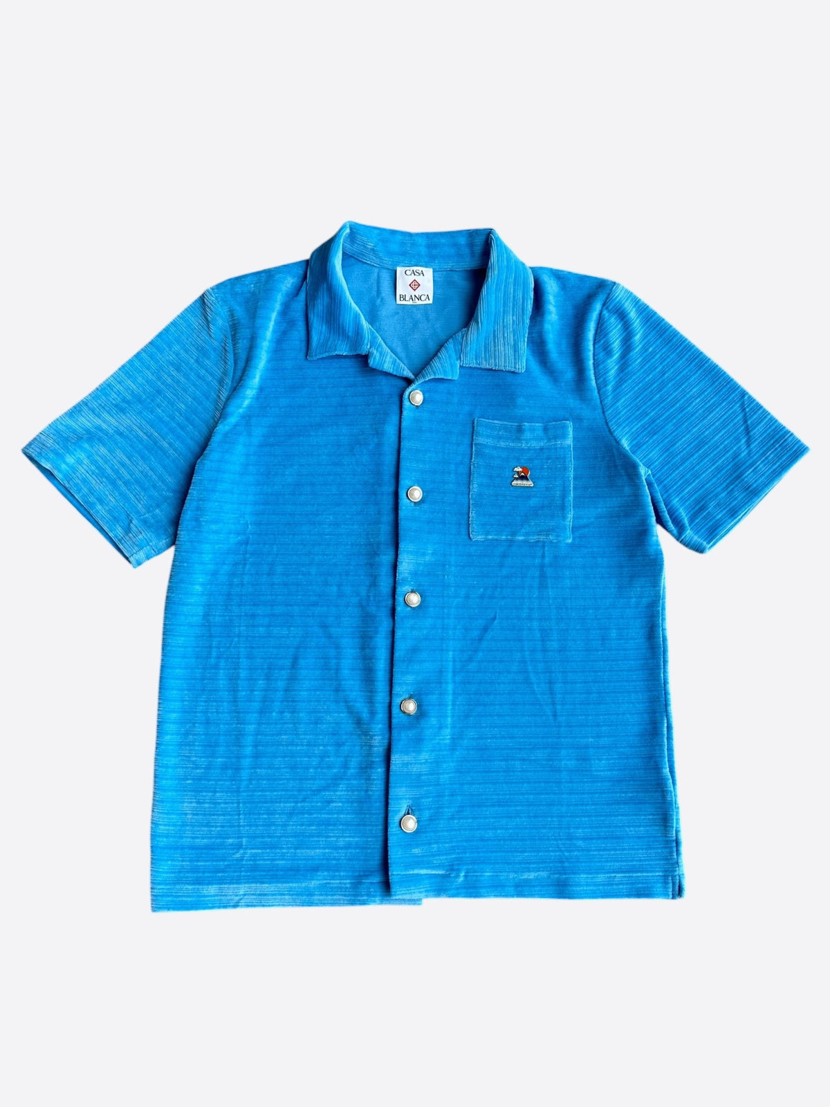 Casablanca Blue Striped Velour Button Up Shirt