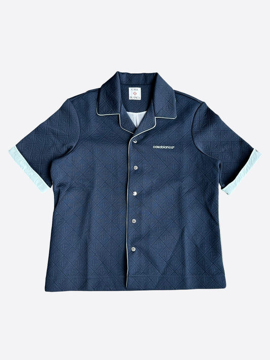Casablanca Navy & White Jacquard Monogram Button Monogram Button Up Shirt