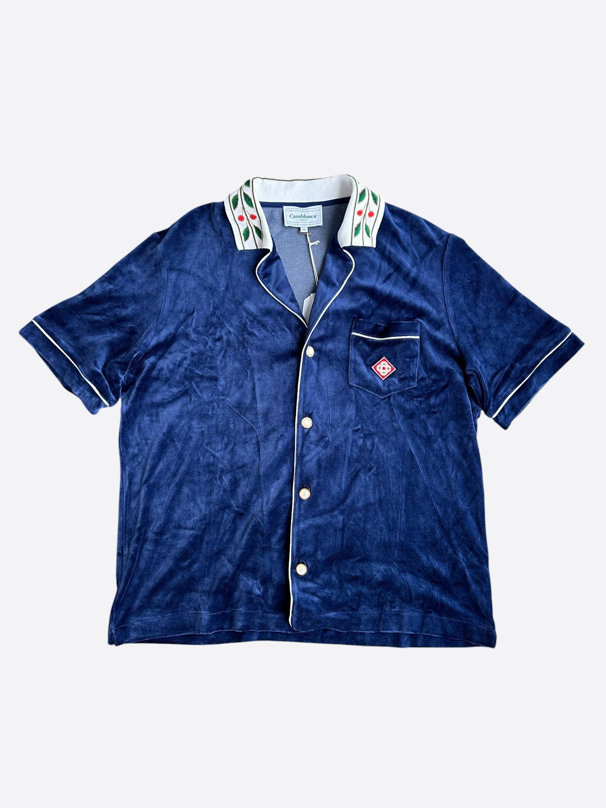 Casablanca Blue & White Floral Velour Button Up Shirt
