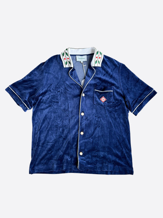 Casablanca Blue & White Floral Velour Button Up Shirt