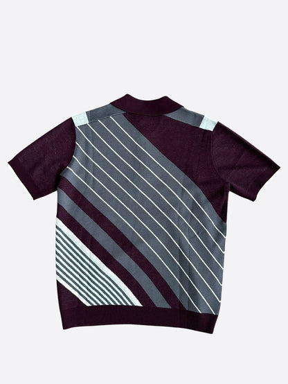 Casablanca Burgundy & Grey Striped Logo Polo T-Shirt