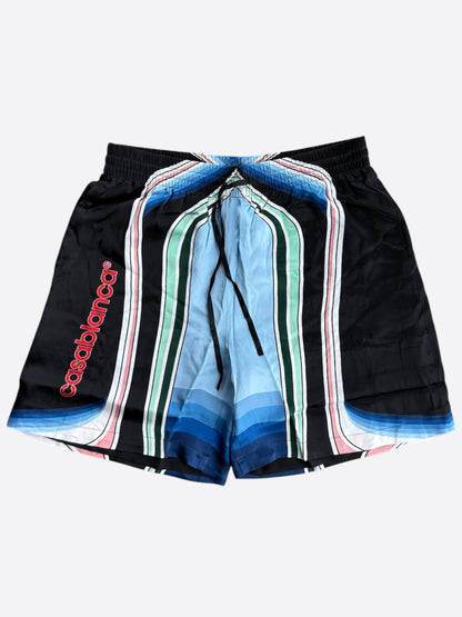 Casablanca Black & Multicolor Mountain Logo Silk Shorts