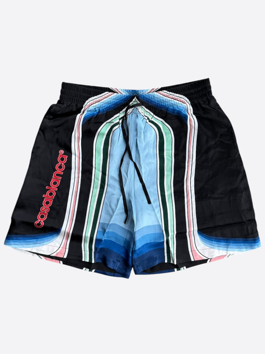 Casablanca Black & Multicolor Mountain Logo Silk Shorts