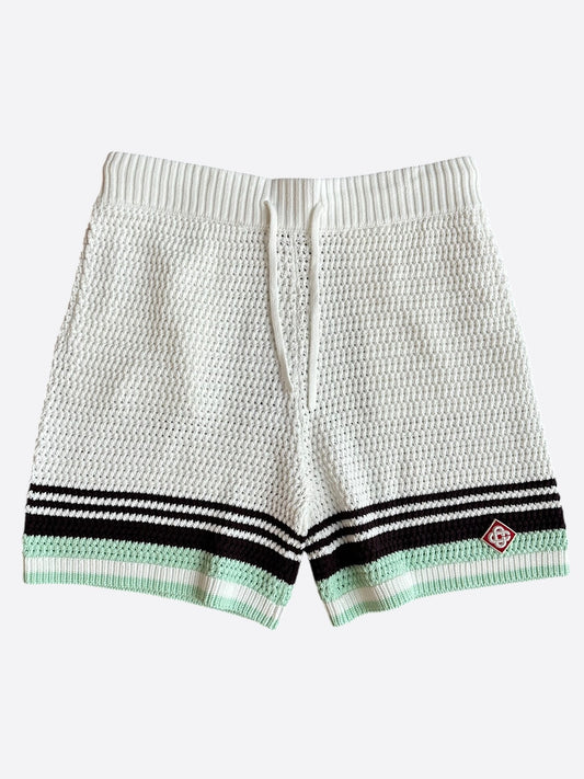 Casablanca White, Burgundy & Blue Striped Crochet Shorts